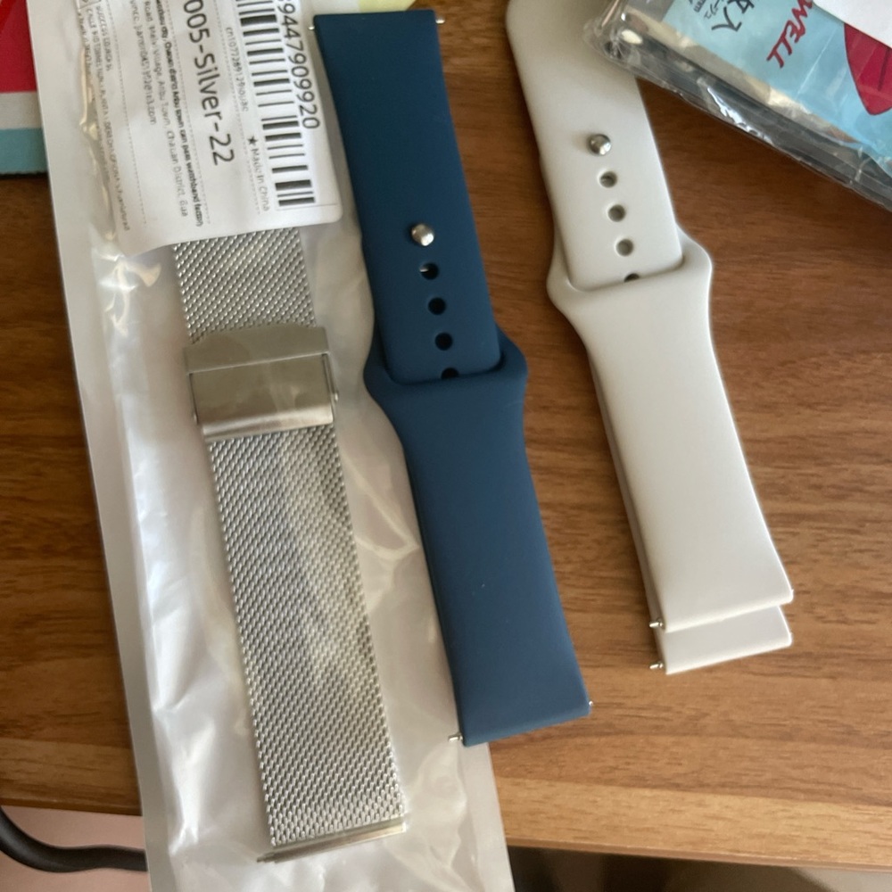 Silver Mesh and Blue, beige Silicone Watch Bands